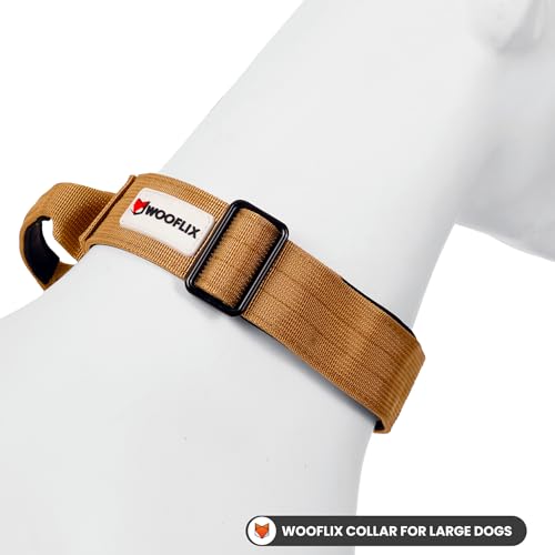 Image of Wooflix Metal Dog Collar for Training and Walks | Nylon Collar with Tactical Metal Buckle and D-Ring for Medium and Large Dogs | Dog Collar for Heavy Breed Dogs (Beige T2, Large)