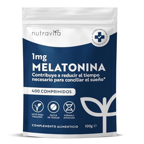 Melatonina 1mg - 400 Tabletas Veganas - Complemento para Dormir de Melatonina Pura y Extractos de...