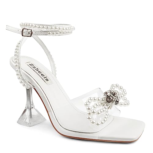 Image of Zzheels Double Bowknots Crystal Clear Heels Strappy Sandals | Clear Slingback Heels, Sparkly Rhinesotne Bow, Square Toe, Party, Dating