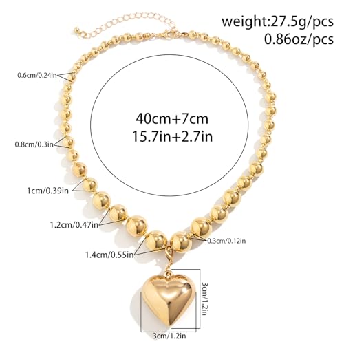 YBMYCM Heart Pendant Choker Necklaces Chunky Golden Bead Choker Necklaces for Women Gifts Jewelry4