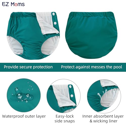 Image of EZ Moms 2 Packs Reusable Swim Diapers Toddler Baby Swim Diaper Size 3 Washable Snap Pool Swimming Diaper 3T Soft and Silky Waterproof Diapers for Swimming Lessons Boys and Girls with a Laundry Bag