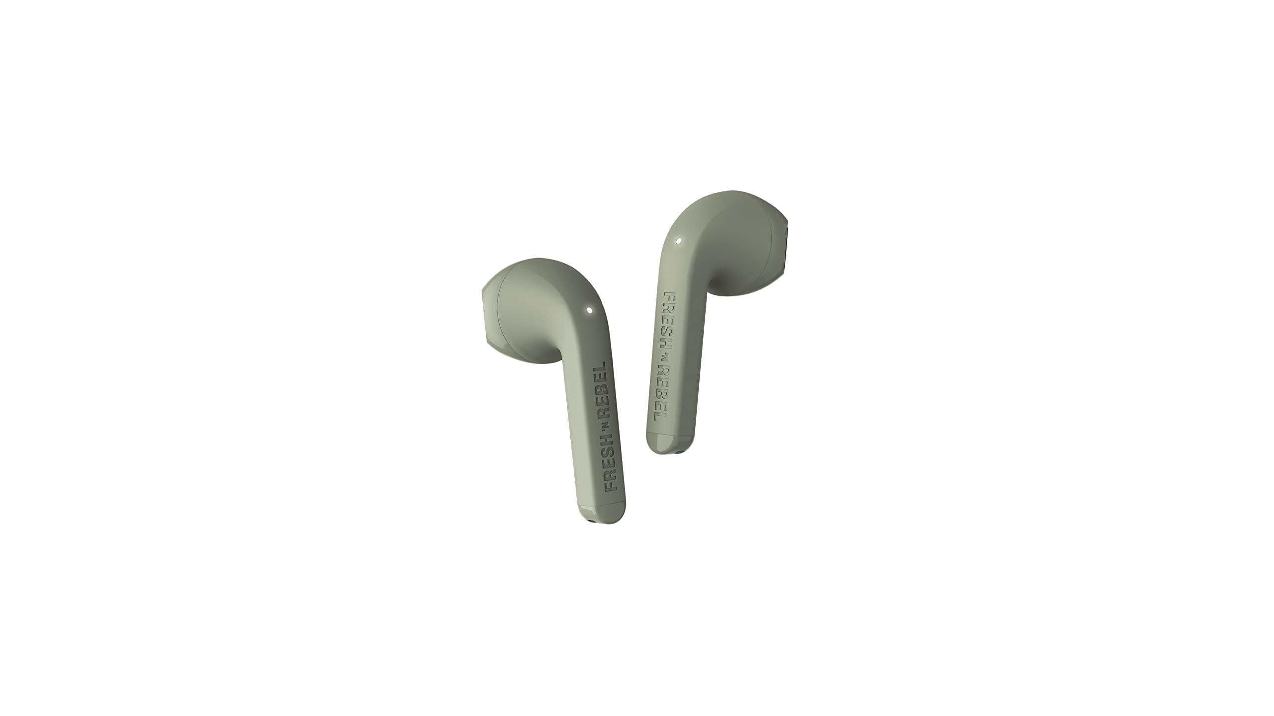 Fresh 'n Rebel True Wireless Earbuds - Auriculares inalámbricos con 24 horas de tiempo de reproducción, control táctil y asistente de voz, Twins 1, verde (Dried Green)