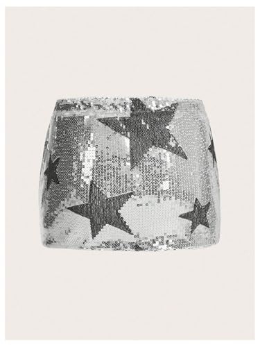 WDIRARA Women's Sparkly Sequin Bodycon Mini Skirt Low Rise Star Graphic Party Club Rave Skirts Silver X Large2