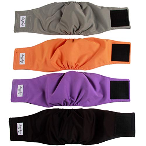 JoyDaog Pañales para Perros (Paquete de 4) Reutilizables y Lavables para Perros con Bandas para el Vientre para Cachorros pequeños (Forro Negro) M