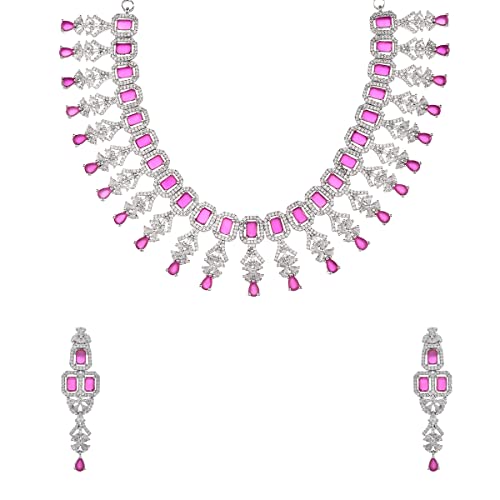 Emerald Cut CZ Adorned Brass Opulent Plated Jewellery Set