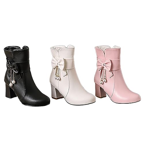 Ankle Boots for Women Chunky Heel Leather Fashion Comfortable Slip on Fall Winter Boots Side Zipper Wide Width Women's Booties Ladies Boots 6