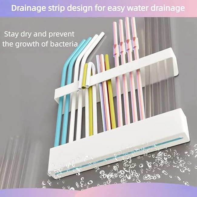Magnetic Straw Holder for Cabinet, Metal Straw Organizer with Double Sided Adhesive Tape, Reusable Tumbler Straws Storage Dispenser for Fridge Kitchen Counter Cupboard Door(White)