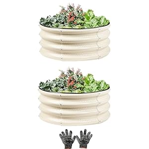 2 Pcs 2x2X1 FT Round Galvanized Raised Garden Bed Kit, White Outdoor Planter Garden Bed, Metal Raised Box for Vegetables, Fruits, Flowers & Herbs