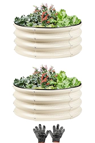 2Pack 2x2X1 FT Round Raised Garden Bed, Galvanized Planter Raised Beds for Outdoor Vegetables, Flowers & Herbs, Heavy-Duty Metal Raised Garden Beds, Rust-Resistant & Easy Assembly (White)
