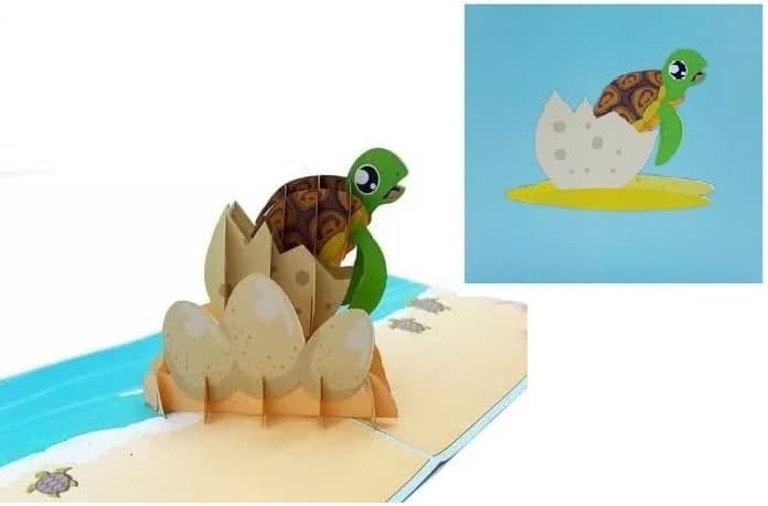 Tarjeta emergente de tortuga marina 3D para bebé, tarjeta emergente de cumpleaños de animales 3D, tarjeta de naturaleza, tarjeta de cumpleaños para