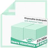 Disposable Underpads with Adhesive Tapes 23'' X 36'' Chucks Pads Heavy Absorbency Incontinence Pads, Waterproof Pee Pads, Thicker Chux Pads for Unisex Adult, Kids and Pet (40 Count)