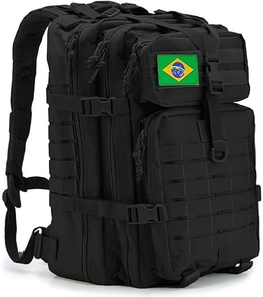 Mochila Tática Militar, 30 Litros, Impermeável, com 3 Compartimentos, Ideal para Camping, Viagens e Escola (Preto)