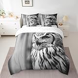 Erosebridal 7-Piece Owl Animal Comforter Set Queen Size, Owl Bed in a Bag Bedroom Comforter with Sheets (1 Comforter, 1 Flat Sheet 1 Fitted Sheet 2 Pillowcases and 2 Pillow Shams), Black Grey