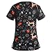 Christmas Scrub Tops Women Vneck Short Sleeve Stretchy Cute Santa Claus Elk Printed Nurse Holiday Working Uniforms