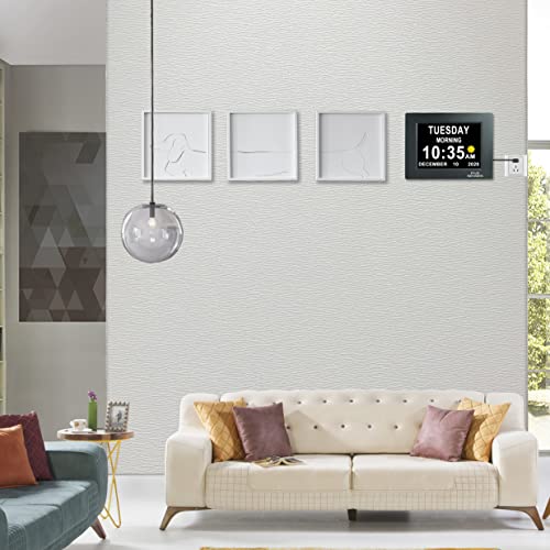 【Original Color Sun/Moon】 5 Senses - 8” Digital Calendar, Clock With Day And Date For Elderly, Day Clock, Digital Clock With Date And Day Of Week, Large Digital Clock, Dementia Clock, Wall Clock Bk #TOP1