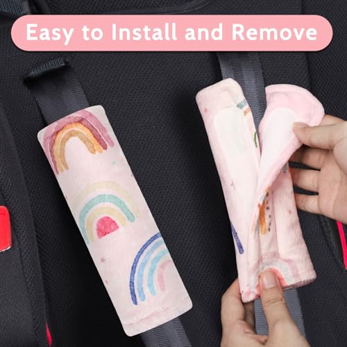 Image of Carseat Strap Covers for Babies, Soft Seatbelt Covers for Kids, Reversible Baby Car Seat Strap Covers, Size: 6.5 x 6.5 inch, for Baby Car Seat, Stroller, Swing, High Chair, Rainbow