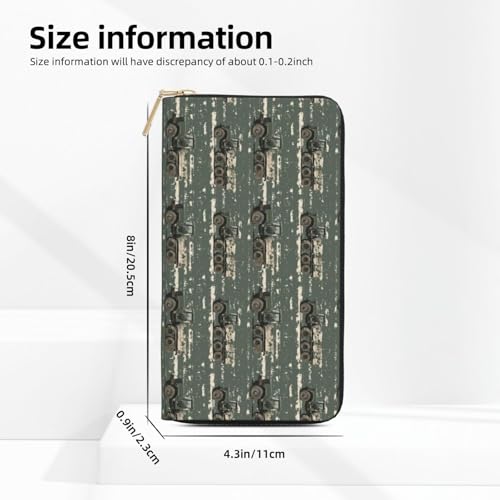 Camouflage Truck Print Wallet Women Men, Long PU Leather Wallets for Women, Cute Womens Travel Wallet Purse Pouch with Zipper Pocket3