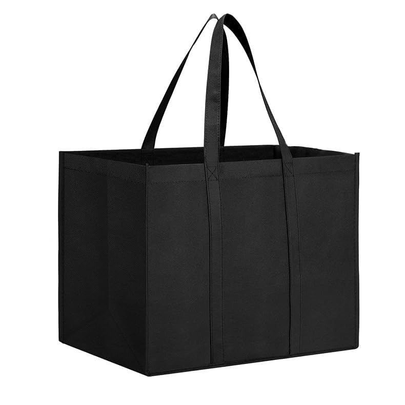 Kjzeex 3 Pcs Black Reusable Grocery Bags Shopping Bag Tote Bag with Handles Foldable Washable Stands Upright Reinforced Bag with Handle-Hold Extra Large & Durable for Shopping, Travel and Daily Use