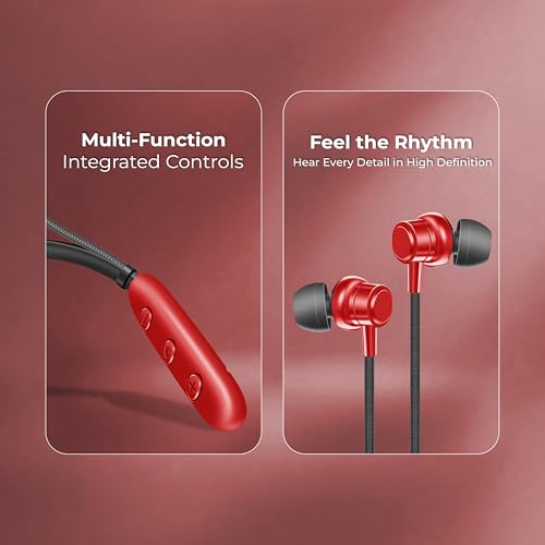 Image of Bluetooth Neckband Earphones, Bluetooth V5.4, 25+ Hours Playtime, C-Type Fast Charging Port, Multi-Function Integrated Controls, Red