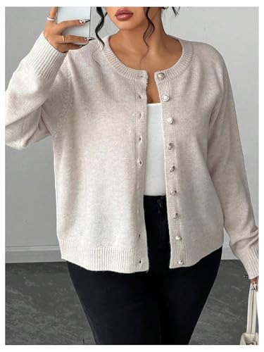 SHENHE Women's Plus Size Button Down Cardigan Lightweight Crew Neck Soft Knit Basic Sweater4