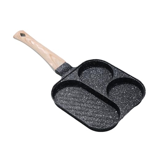 Abrazadera para desayuno, 36,5 x 18,5 cm, sartén para panqueques, sartén para huevos, sartén antiadherente | Utensilios de cocina de 3 secciones, utensilios de cocina para inducción, cocina eléctrica
