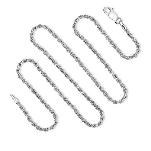 DSS 925 Sterling Silver Necklace for Women, Rope Chain 2mm, Lobster Claw Clasps, Sterling Silver Chain, Italian Jewelry for Women, 16in - 36in