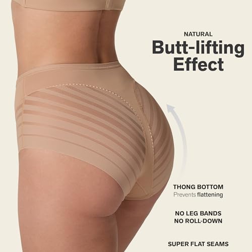 Image of Leonisa High Waisted Invisible Tummy Control Shapewear for Women - Stripe Lace Ladies Underwear Panties