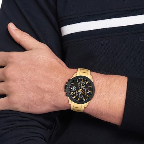 Image of Tommy Hilfiger Jameson Quartz Analog with Black Dial Gold Stainless Steel Strap Watch for Men - TH1792199