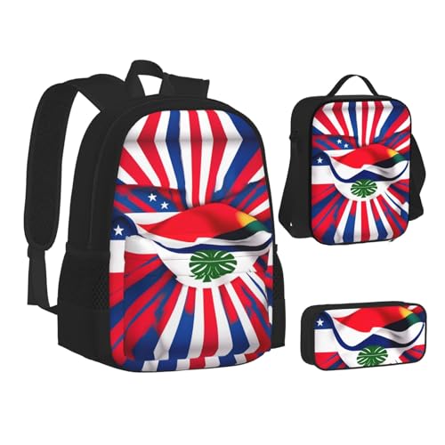 Costa Rica Flag 3-Piece Set Backpack, Lunch Bag, And Pencil Case, Casual Cute Sets For Travel And College2