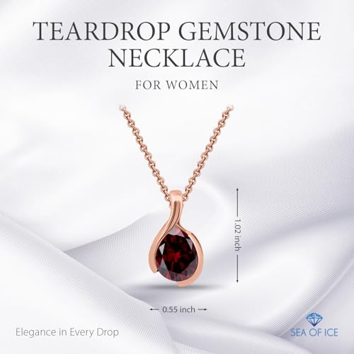 SEA OF ICE Pear Shape Teardrop Natural Gemstones Pendant Necklace -Red Garnet 9x7mm Pear Shape with Sterling Silver necklace 18 Inch - Necklaces for Everyday Wear2