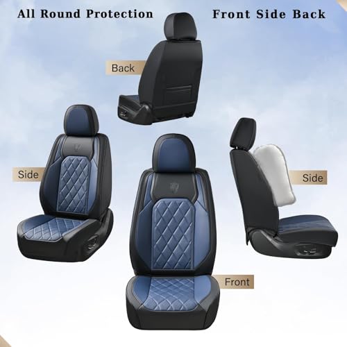 Image of Coverado Seat Covers, Car Seat Cover Front Seats, Luxury Faux Leather Seat Cover, Black and Blue Seat Cover, Car Seats Protectors Waterproof, Automotive Seat Covers Universal Fit for Most Cars