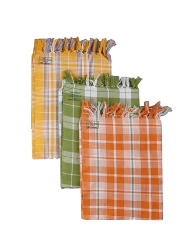 Image of RAMRAJ COTTON Evergreen Plain Checked Towel Colour-One Size(Pack of 3)
