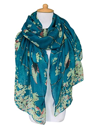 Image of GERINLY Scarfs for Women Lightweight Cotton Feel Scarves Floral Birds Print