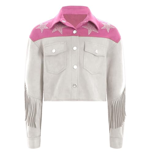 JEYPINMI Toddler Girls' Turn-Down Collar Jacket Tops Classic Baseball Coat Fringe Outwear Tassels Blazer3