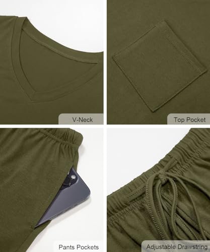 Image of RUBZOOF Women's Short Sleeve Pajama Sets with Pockets Casual V Neck 2 Piece Lounge Sets S-3XL