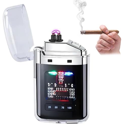 Image of Solitude USB Rechargeable Dual Arc Lighter with LED Display, Windproof Flameless Plasma Lighter, Compact Portable Design for Outdoor Camping Travel (Multicolor)