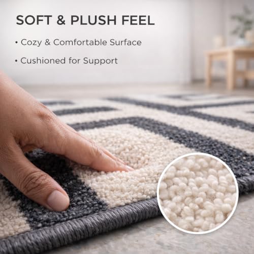 Image of Matz&More Greek Symmetric Key Rug | 100x150 CM | Black White | Soft Nylon Loop Pile with Anti-Slip Gel Backing | Living Room, Bedroom & Office Floor Carpet