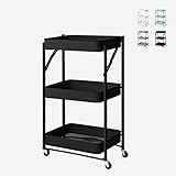  Carrello da cucina pieghevole portavivande 3 ripiani con ruote Pikas - Nero