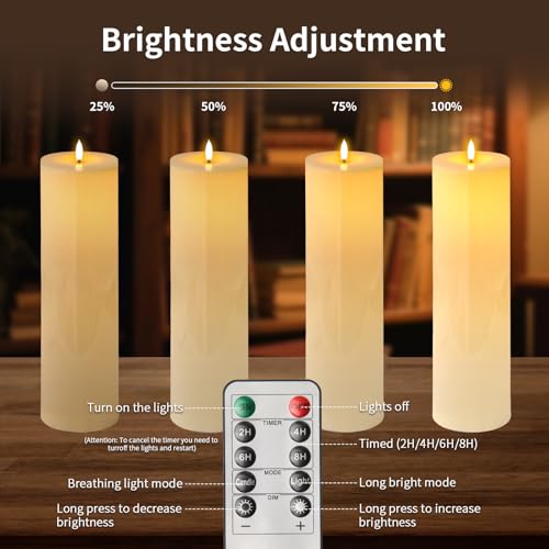 Image of 14 inch x 4 inch Large Outdoor Candles Battery Operated, Waterproof Flameless Candles Flickering with Timer Remote Control, Fake LED Pillar Candle for Patio Porch Lantern, Ivory, 2 Pack