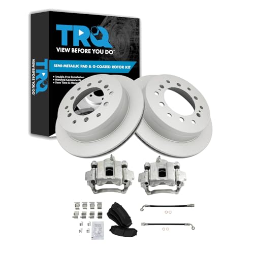 Image of TRQ Rear Brake Pad and Rotor Set Semi Metallic Coated Rotors Calipers Compatible with 2003-2009 Lexus GX470