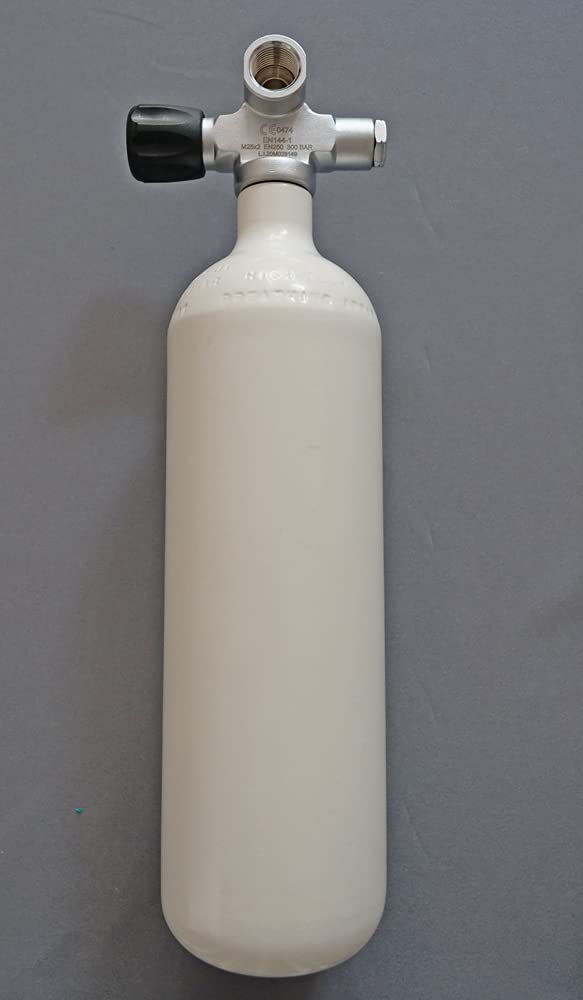 Flacone sommergibile, 2 litri, 300 bar, completo di valvola, filettatura collo bottiglia M25 x 2 mm