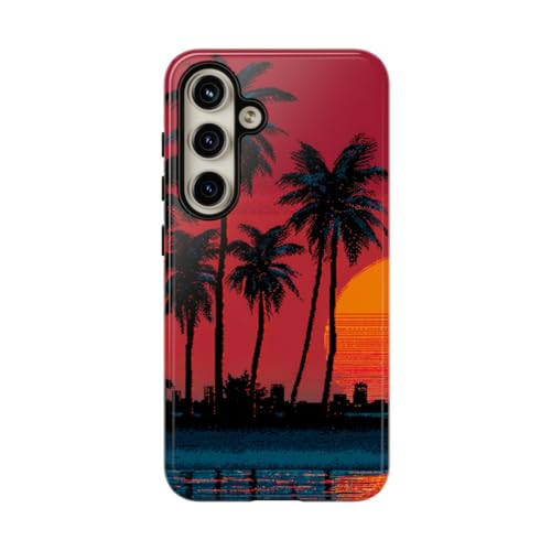 Coque rigide brillante haut de gamme Sunset Palm Trees pour Galaxy S24