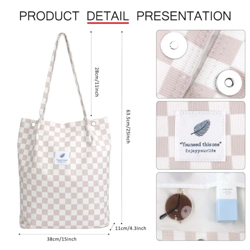 Image of Ayieyill Corduroy Tote Bag for Women Canvas Shoulder Cord Purse with Inner Pocket