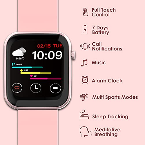 Image of Probus P15 Full Touch Smart Watch 1.69 inch Industry Leading Display With 7 Days Battery Life, IP67 Water Resistant ,Blood Oxygen and Heart Rate Monitor, Sleep & Step Tracker, Smart Notification And Multiple Watch Faces(Pink)