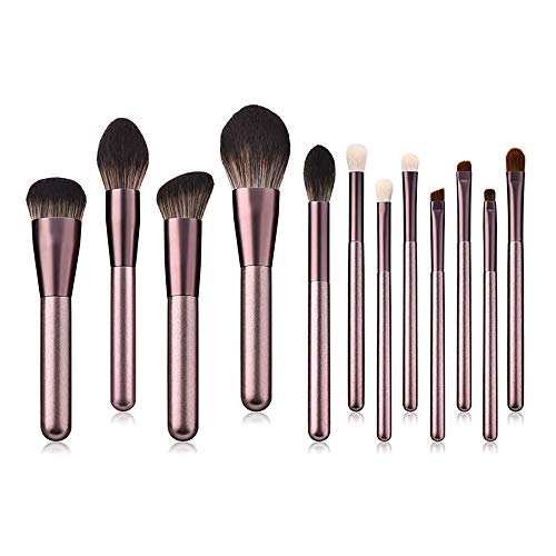 12pcs Foundation Powder Concealers Eye Shadows Makeup Brush Set (Rose Gold-12)