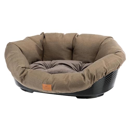 Ferplast Cuccia Cane con Cuscino Sofa' 8 Tweed Lavabile, Lettino per Cani da Interno Imbottito, Cesta in Plastica, Fondo Forato e Poggiamento, Antiscivolo, 85 x 62 x h 28,5 cm, Marrone