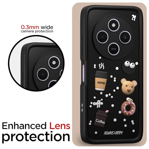 Image of Bintage Cute Fun Taddy Cartoon 3D Ball Bear Milk Donut Coffee Cup Silicon Case Full Body & Camera Protection Back Cover Compatible for Poco M7 5G - Black