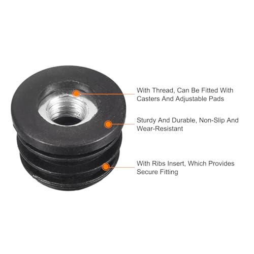 Image of uxcell 4Pcs Inserts for Round Tubes with M8 Thread, for 22mm /0.87 inch OD, Black Plastic Plug Caster Insert Chair End Caps Furniture Leg Plug