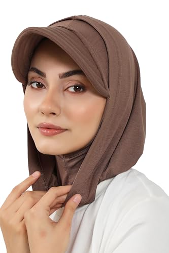 Aisha's Design Full Coverage Cotton Bonnet Hijab with Visor Modest Underscarf Bonnet with Neck Cover Hoody Style