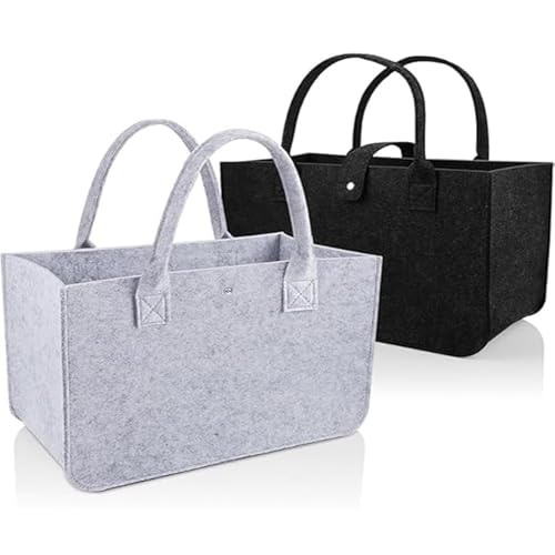 Cerkkapo 2 bolsas de fieltro grandes, 20 l, bolsas de fieltro, 39 x 26 x 20 cm, bolsa de fieltro plegable, cesta de la compra de fieltro, cesta de madera para leña de chimenea, cesta de fieltro